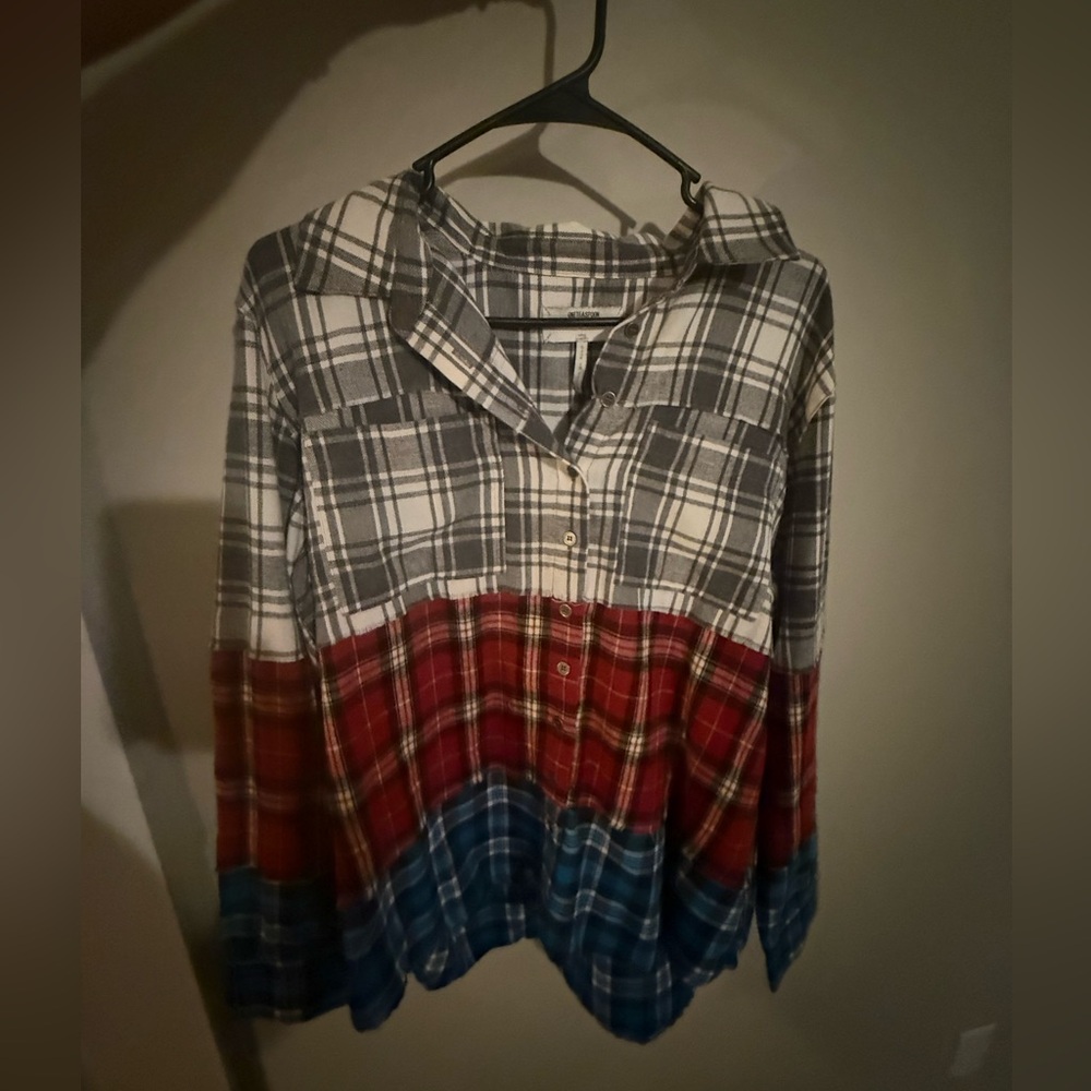 One Teaspoon women’s Indecision Flannel Shirt in Multi red gray blue